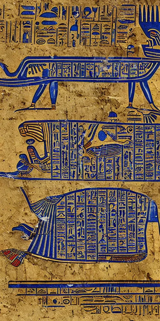 Image similar to egyptian hieroglyph blueprints to a spaceship