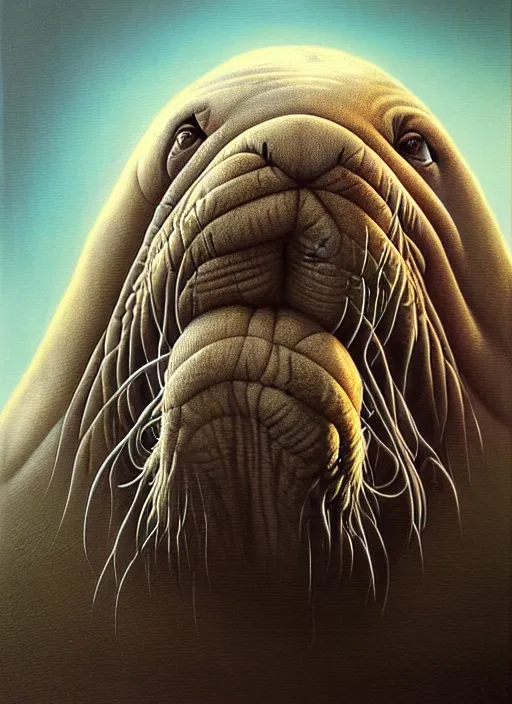 Prompt: hyper realistic walrus highly detailed, digital photo art, artstation, sharp focus, 8 k, 3 d, head in focus, soft colours, tomasz alen kopera, peter mohrbacher. donato gian