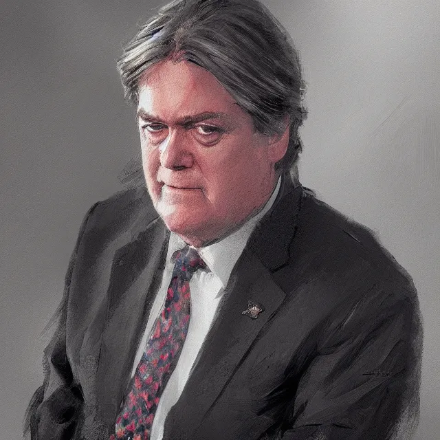 Image similar to steve bannon, portrait, elegant, intricate, digital painting, artstation, concept art, smooth, sharp focus, illustration, art by konstantin korovin and daniel f. gerhartz and john howe