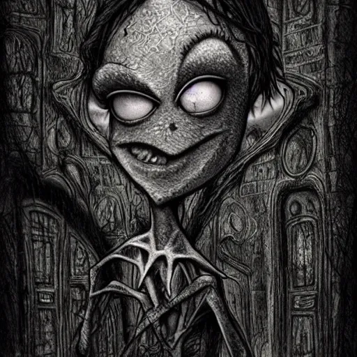 Image similar to michael karcz grunge drawing of kermit the frog. , in the style of corpse bride, loony toons style, horror themed, detailed, elegant, intricate