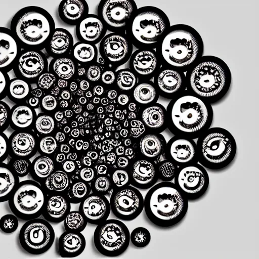 Image similar to a wheel covered in eyes