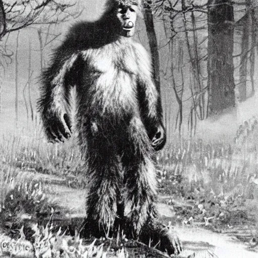 Image similar to big foot caught on camera, realistic, vintage.