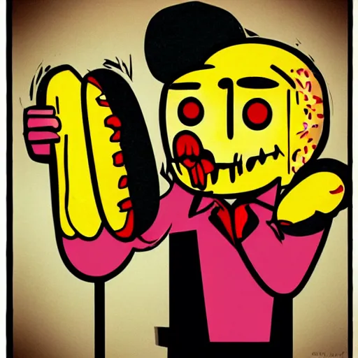 Image similar to a corn dog eats a hotdog grunge horror disturbing