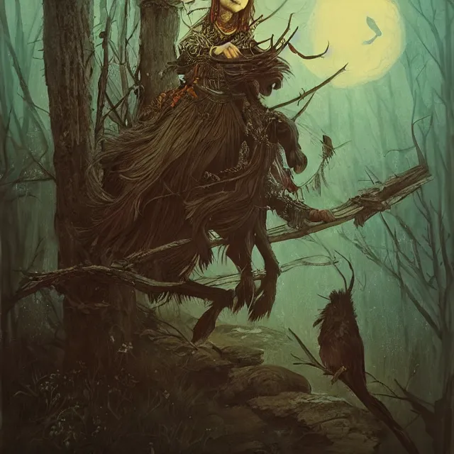 Image similar to баба яга, baba yaga, slavic folk fairytale, story, fable, dramatic, fantasy art, an ultrafine detailed painting, colorized, elegant, sharp focus, artstation, by pavel korin, viktor vasnetsov