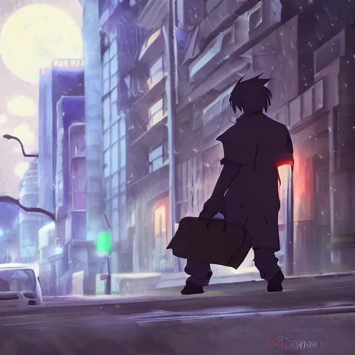 Prompt: werewolf, casual clothes, city, dramatic lighting, award - winning digital art, makoto shinkai