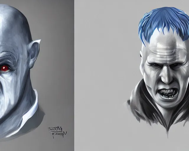 Image similar to boris johnson vs voldemort, character art, by various concept artists, redshift render, hyperrealistic face, photorealistic render