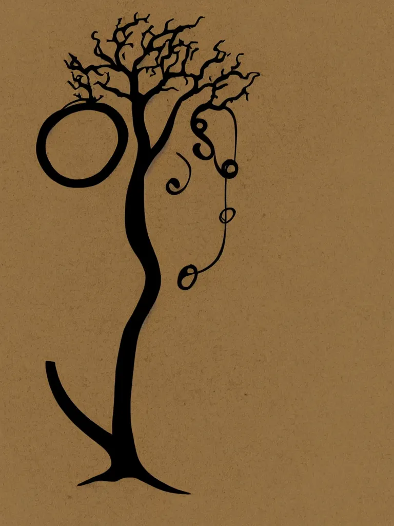 Prompt: centered minimal silhouette art of an acorn growing into a tree in the shape of a treble clef, with a few scars on the tree, bursts of color, inspire and overcome, playful