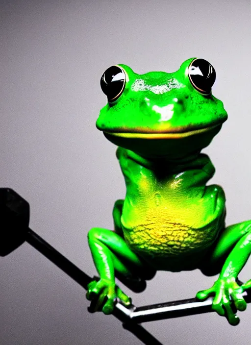 Image similar to a frog lifting weights,4k