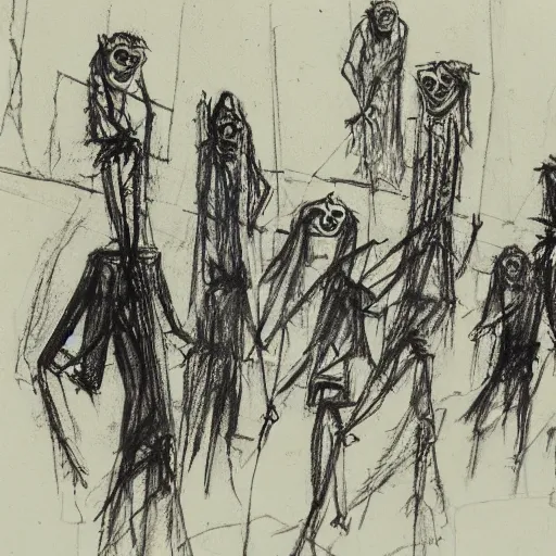 Image similar to zdzislaw bensinski sketch of ghouls in atasehir