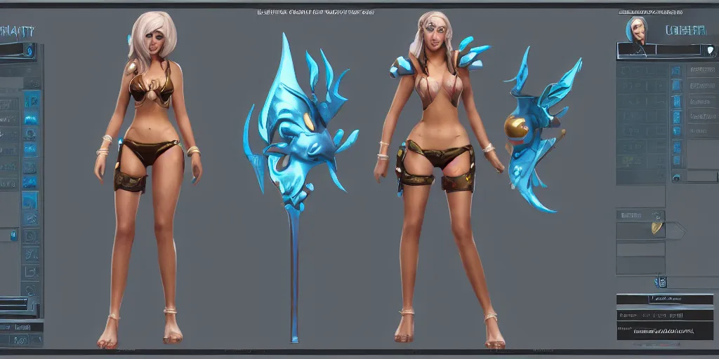 Prompt: Character sheet of pool party samira (League of Legends). 3d unreal engine 5 trending on artstation