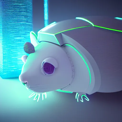 Image similar to cute cybernatic mouse, cybernatic, cyberpunk, bright led lights, 3 d render, unreal engine 5, by beeple, dizzy viper, marischa becker, octane render, high quality, very detailed