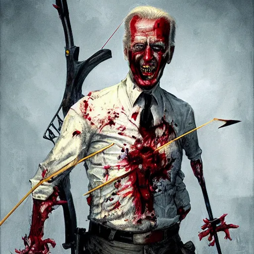 Image similar to zombie joe biden with a bow and arrow geog darrow greg rutkowski