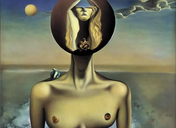 Image similar to impisoned female eldritch goddess by salvadore dali and rene magritte