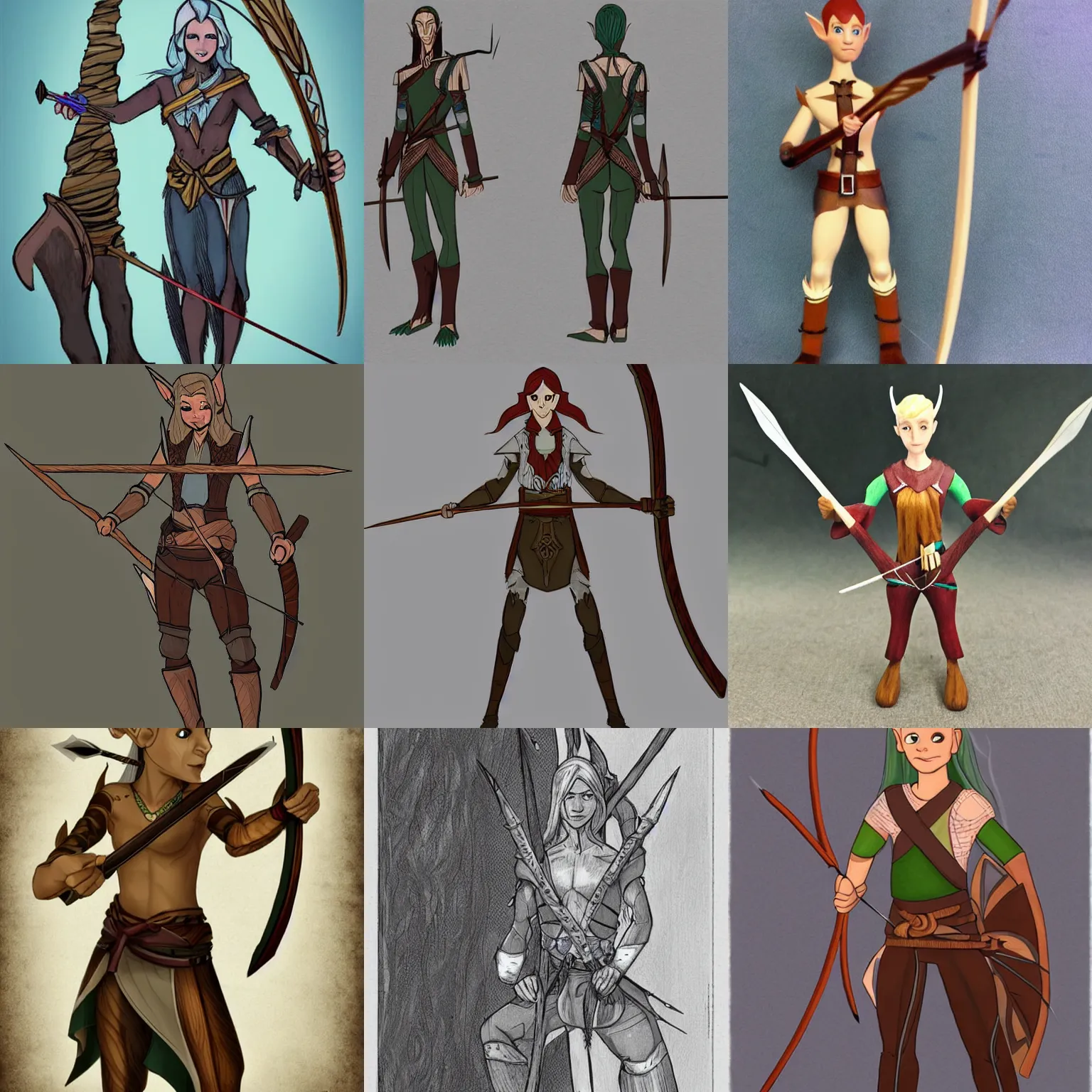 Prompt: character design, non - binary wood elf, bow and arrow