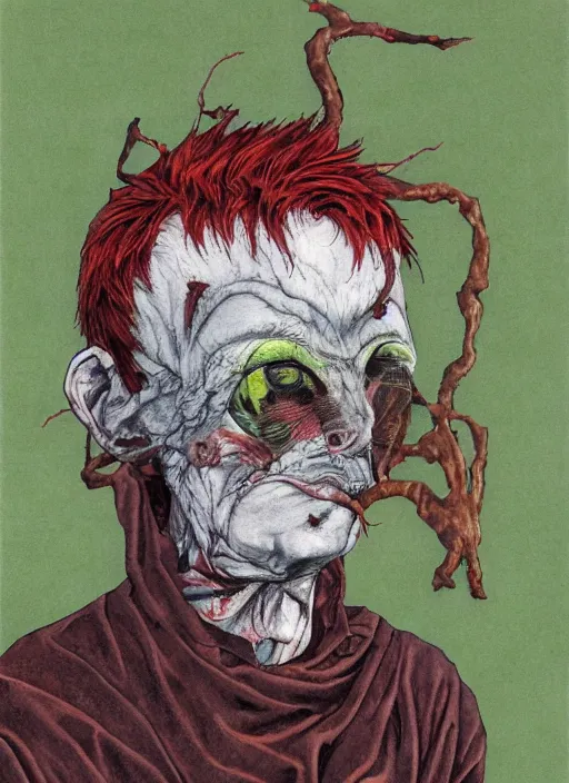 Prompt: scout boy, grotesque, doomed, acrylic paint, gouache on canvas, ugly art, grotesque, high resolution, wrapped thermal background, art by takato yamamoto, by francis bacon, ultra realistic, smooth shading, ultra detailed, high resolution