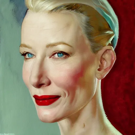 Image similar to painting of cate blanchett by Norman rockwell