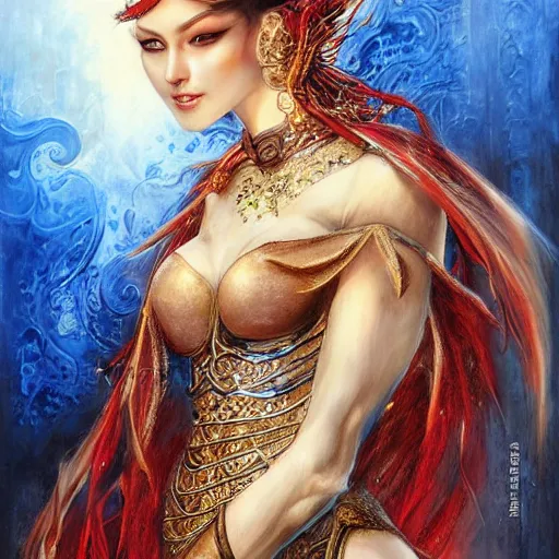 Prompt: a full body beautiful woman wearing a chedda from tlemcen by karol bak, ayami kojima, artgerm, sakimichan, arabian beauty, blue eyes, smile, concept art, fantasy