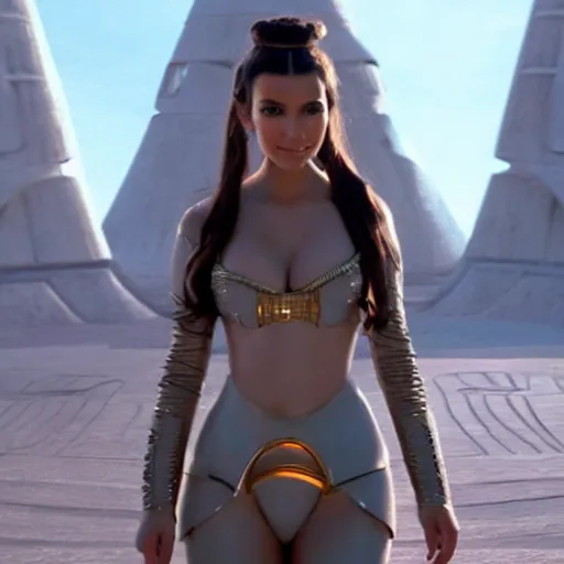 Image similar to victoria justice with kim kardashian body as princess padme in star wars episode 3, 8 k resolution, cinematic lighting, anatomically correct