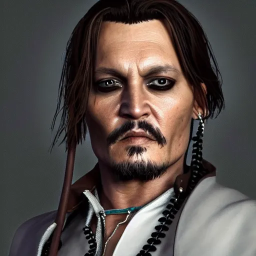 Image similar to portrait of johnny depp as a bishop, ultra realistic photography, highly detailed, photorealistic, octane render, 8 k, unreal engine