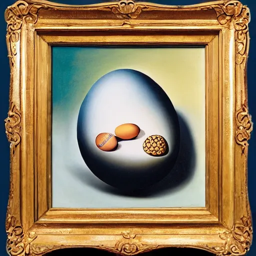 Image similar to A pair of hedgehogs and a floating egg, oil painting by Salvador Dali