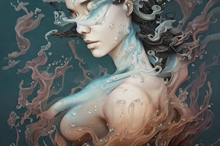 Image similar to fantasy portrait of a woman made of water and smoke, carved Japanese Sakura wood organic overgrowth, peter mohrbacher, artgerm, James Jean