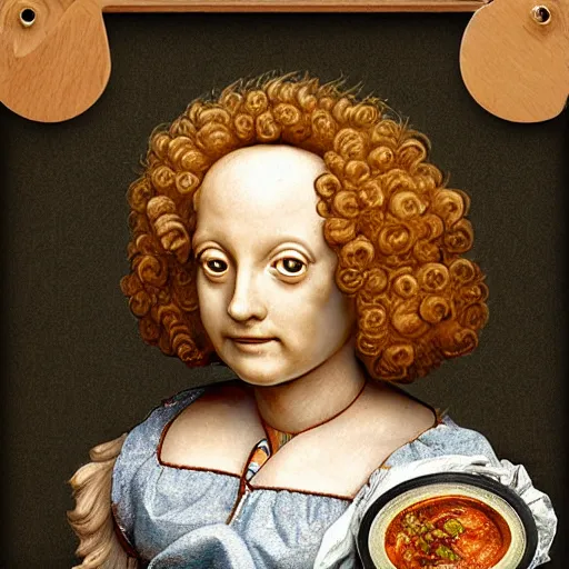 Image similar to wavy bipedal fantastic universe circle poodle cuisine sauce bongo , by Anton Pieck and Leonardo da Vinci and Robert Rauschenberg , Zbrush Central , rococo , detailed painting