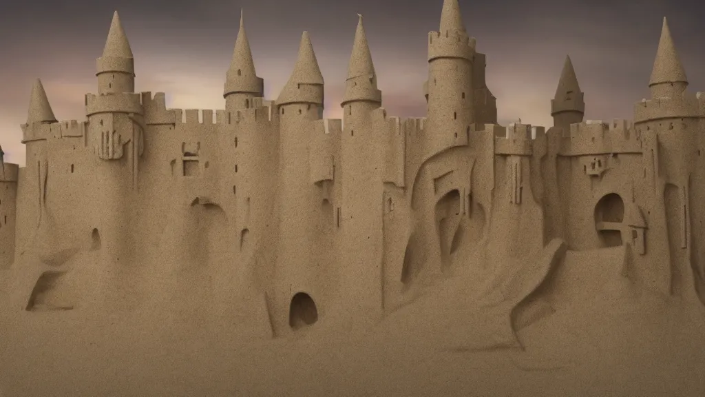 Image similar to open angle photo of a castle made of sand, matte painting,