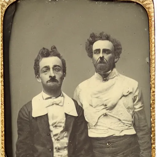 Image similar to tintype photo of rick and morty. 1 8 8 0 s