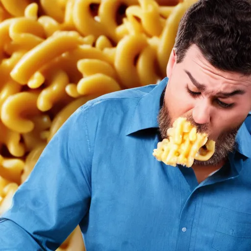 Image similar to man vomiting kraft mac and cheese