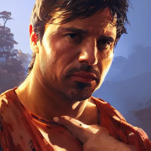 Image similar to highly detailed portrait sylvester stalone is rambo in gta v, stephen bliss, unreal engine, fantasy art by greg rutkowski, loish, rhads, ferdinand knab, makoto shinkai and lois van baarle, ilya kuvshinov, rossdraws, tom bagshaw, global illumination, radiant light, detailed and intricate environment