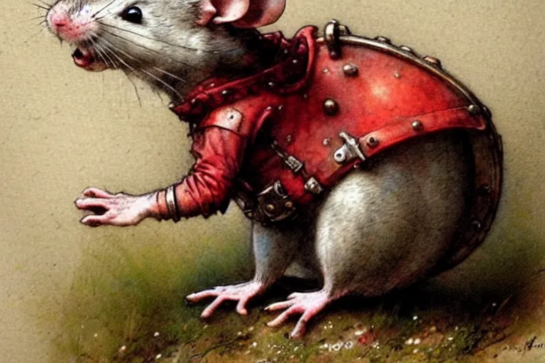 Image similar to adventurer ( ( ( ( ( medieval mouse in armor. muted colors. ) ) ) ) ) by jean baptiste monge!!!!!!!!!!!!!!!!!!!!!!!!! chrome red