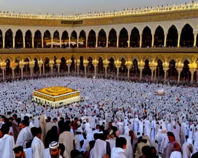 Image similar to 10,100 adoring lovers surrounding the kaaba inspired burger in mecca