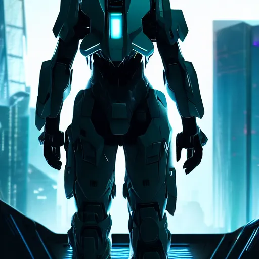 Image similar to cyberpunk halo character walking on a space bridge, close shot, reflection, epic, dramatic, cinematic, award winning, ultra detailed, realistic