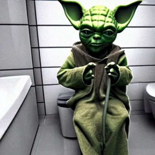 Prompt: yoda sitting on toilet