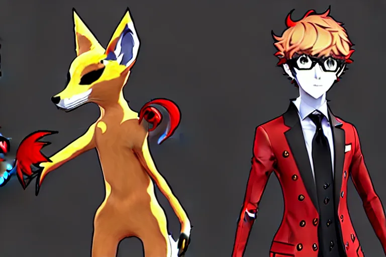 Image similar to in the persona 5 : royal ( by atlus ) video game casino level, a furry male sandcolored tan fox fursona ( has hair ), persona 5 phantom thief style