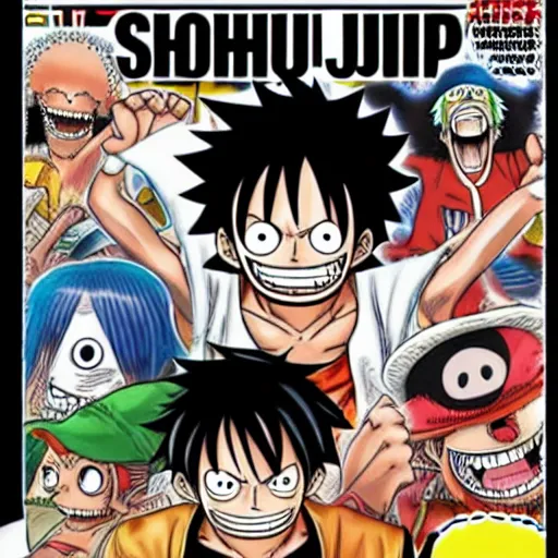 Image similar to the 57th cover of shonen jump featuring One Piece Anniversary