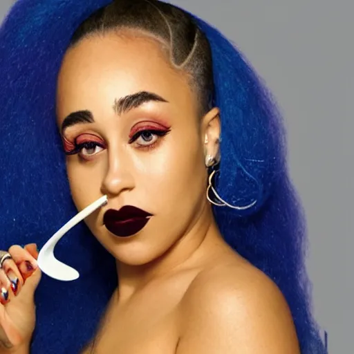 Prompt: Photo of Doja Cat holding a spoon in her hand, hyperrealistic