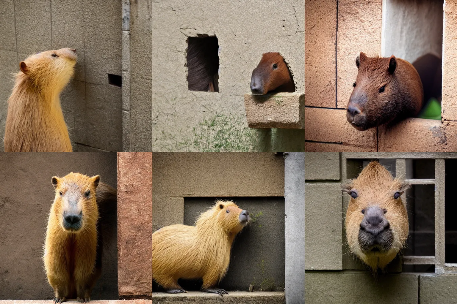 Prompt: capybara breaking through a wall