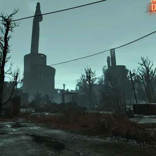 Image similar to Bruges post-nuclear war in Fallout 4, in game screenshot