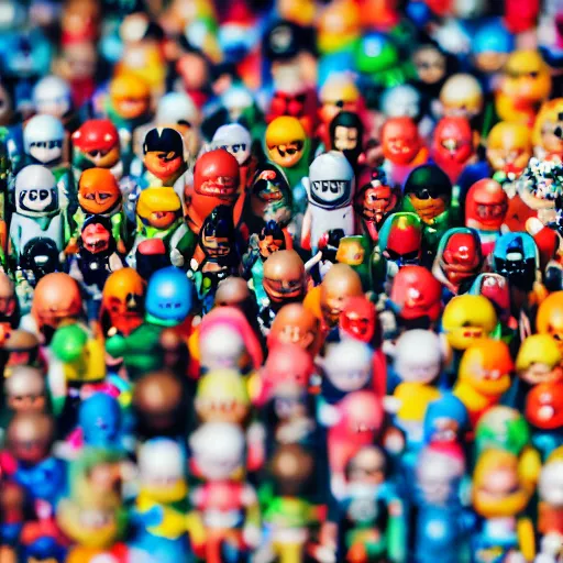 Image similar to a mountain of pop figures, photography, 3 5 mm lens, depth of field,