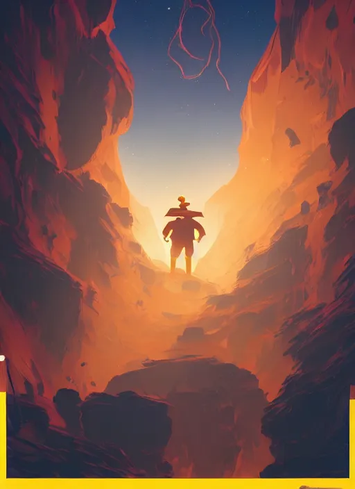 Prompt: photo of a giant human siluette of orange glowing color inside a giant dark rock cavern, and it is watching into a giant skyscraper with thousands of floors and bright yellow windows, in the Style of Artgerm and Charlie Bowater and Atey Ghailan and Mike Mignola, vibrant colors and hard shadows and strong rim light, Comic Cover Art, plain background, trending on artstation