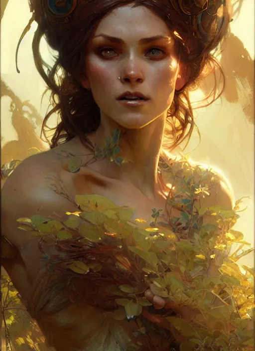 Prompt: woman modestly dressed, fantasy character portrait, ultra realistic, concept art, intricate details, highly detailed by greg rutkowski, gaston bussiere, craig mullins, simon bisley, alphonso mucha