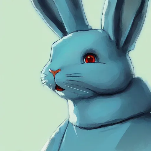 Image similar to artstation, by hayao myazaki, concept art, digital art, light blue, 2 - dimensional, 2 d, a rabbit robot