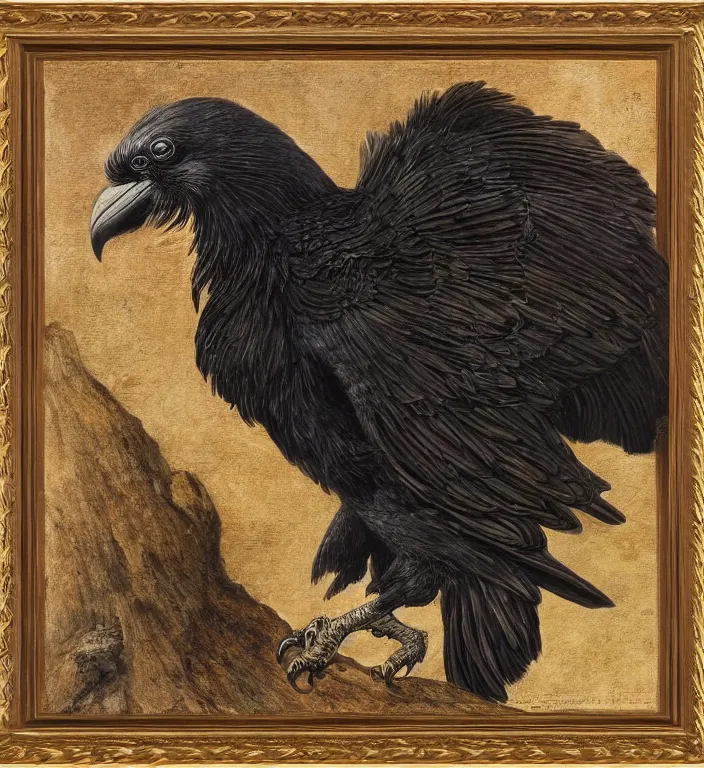 Image similar to a breathtakingly stunningly beautifully highly detailed animal portrait of a majestic raven, ornately framed, by rosetti and devinci and michael cheval and sidney cooper and turner, 4 k
