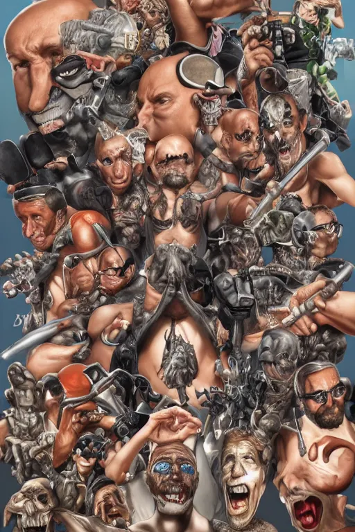 Image similar to place full of tunnel rats - pop art, hyperrealistic, detailed by artgerm and richard hamilton and mimmo rottela and bob rafei and kazuma kaneko and bengus and yoshitaka amano, very detailed symmetrical anatomy, detailed dynamic anatomy, realistic detail human looks