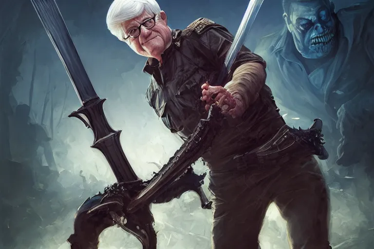 Image similar to portrait of phil donahue with a broadsword, fighting a zombie horde, charlie bowater, artgerm, ilya kuvshinov, krenz cushart, ruan jia, realism, ultra detailed, 8 k resolution