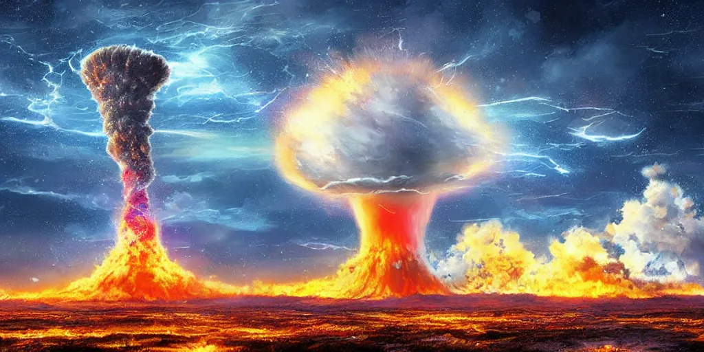 Prompt: very fine detailed digital art of nuclear explosion on earth