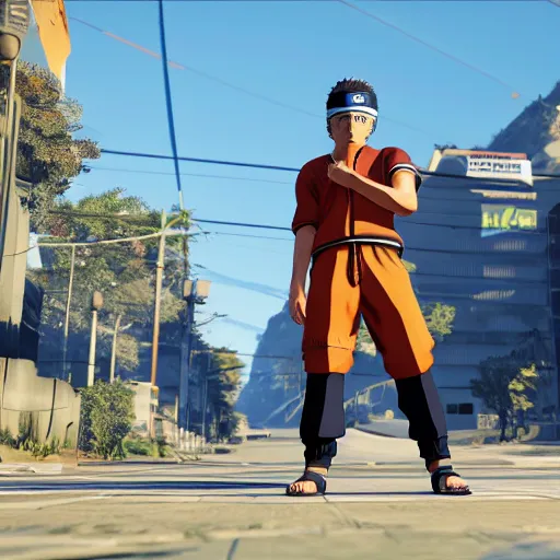 Image similar to Naruto in GTA V, highly detailed, soft lighting 8k resolution