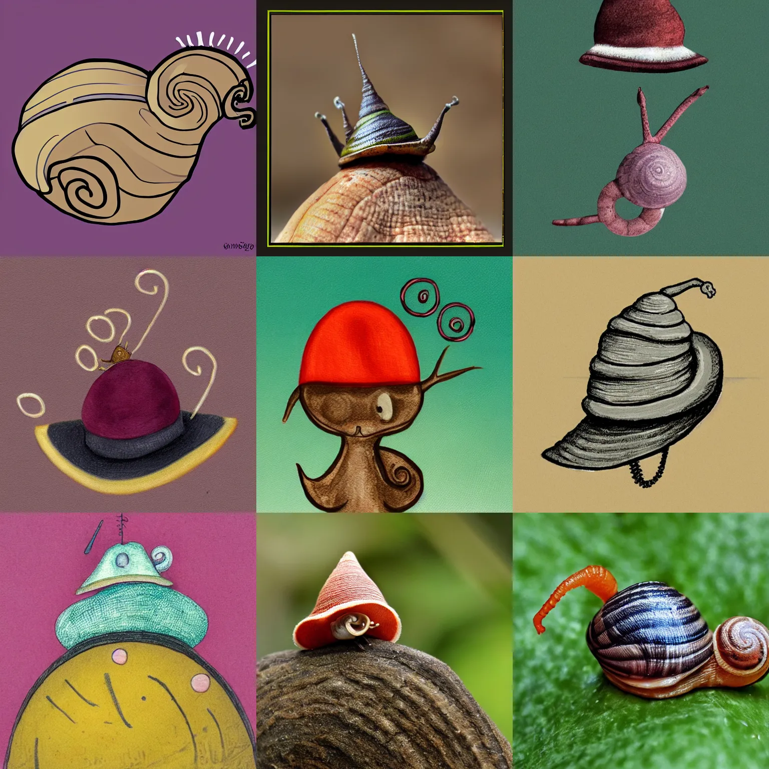 Prompt: a snail with a hat