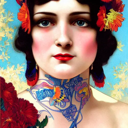 Prompt: a portrait painting of a 1 9 2 0 s woman in a flapper dress, highly detailed, art by tristan eaton and artgerm and william - adolphe bouguereau